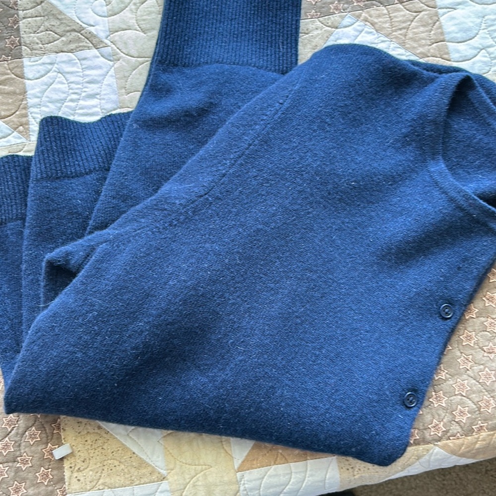 Navy blue cardigan, lightweight, lightly worn